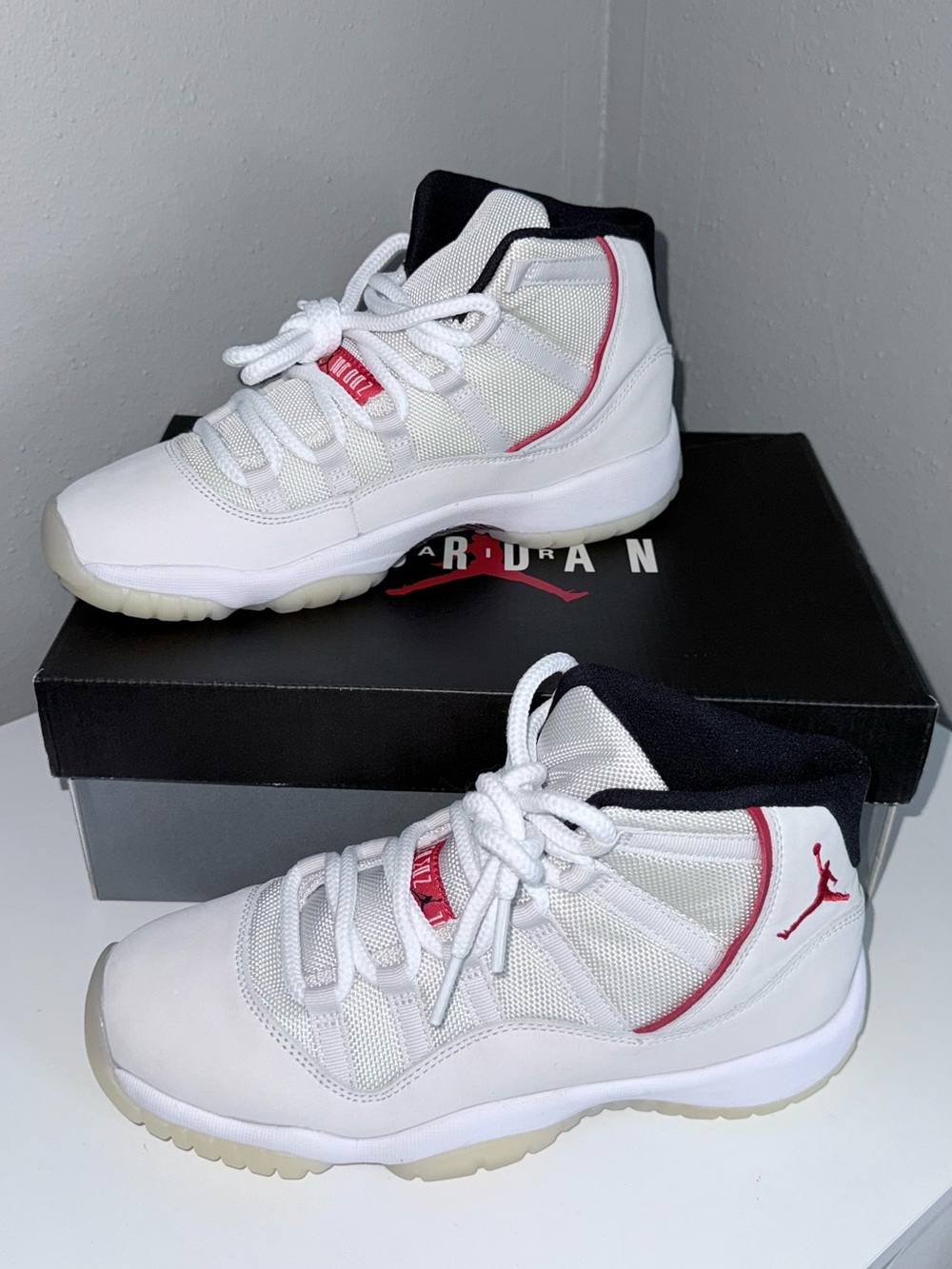 Jordan Kids White and Red High-Top Sneakers